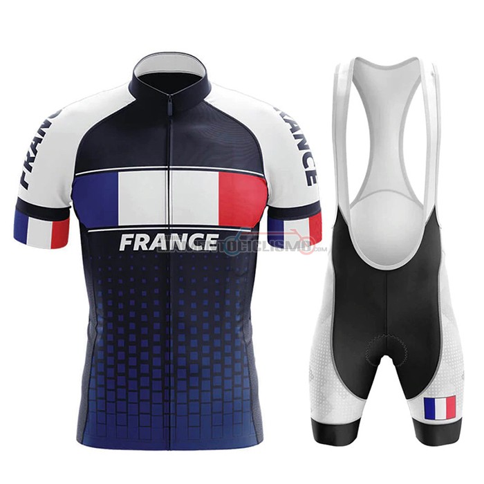Abbigliamento Ciclismo Campione Francia Manica Corta 2020 Blu Bianco Rosso